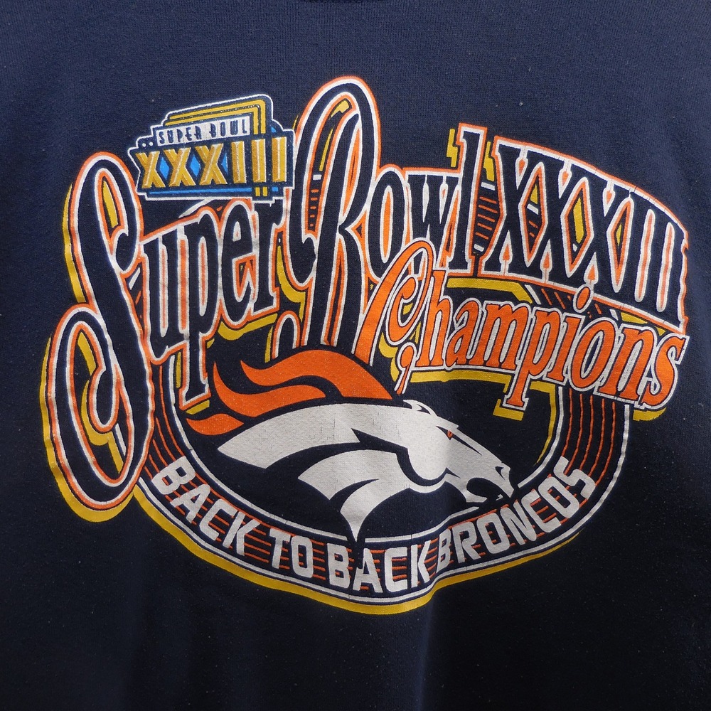 Vintage Denver Broncos Super Bowl XXXIII Champions Sweatshirt Logo 7 Navy Blue L